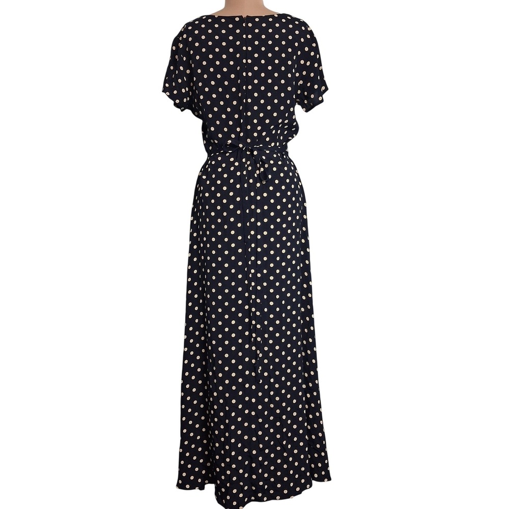 The Limited Navy Blue Polka Dot Maxi Dress Short Sleeve Rayon Sz 10 VTG Style - Picture 3 of 14